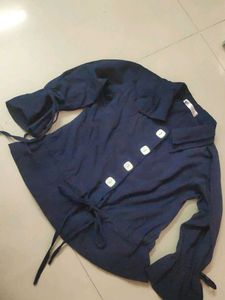 Cute Navy Button-Down Top