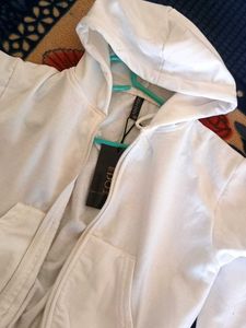 White Cropped Zip Hoodie