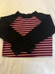 Striped Red Full Sleeve Crop Top