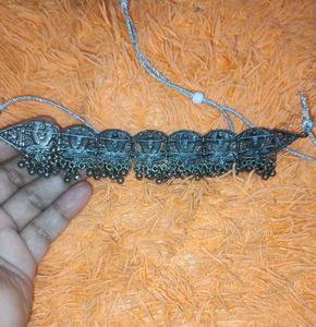 Korean mirror oxidised Silver-toned Necklace