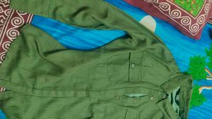 Olive Striped Button-Down Fitted Shirt By HER