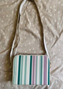 Chic Striped Crossbody Bag - Teal & Purple