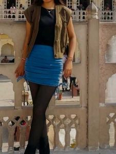 Denim Mini Skirt with Drawstring ( 1 free gift 🎁)