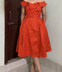 Chic Orange Off-Shoulder Dress