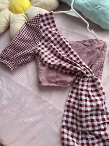 Gingham One-Shoulder Top