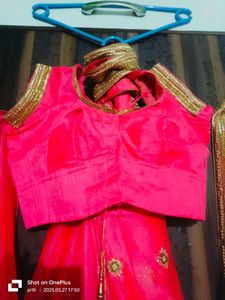 Pink saree with golden work