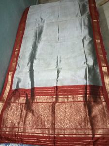 Elegant Grey color Dharmavaram Saree with RedBorde