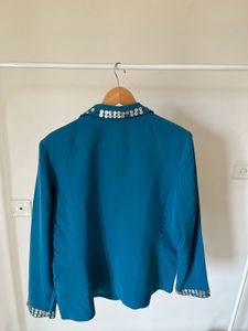 Aqua Blue Single Breasted Blazer with Sequins Bead