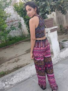 Printed Hater Neck Top + Plazo Set