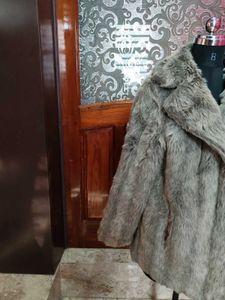 Faux Grey Mid-Length Fur Coat