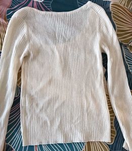 Cute White Ribbed Longsleeve Top