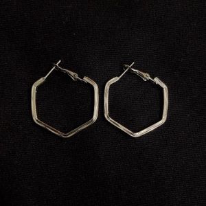 Silver Hexagon Hoops