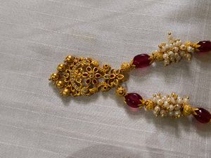 "Regal Antique Gold Pendant with Ruby Beads "