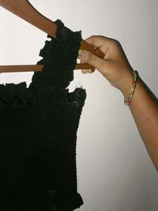 Black Shirred Crop Top