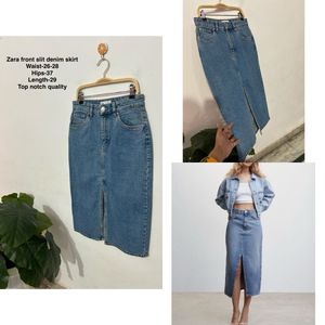 Zara Front Slit Denim Skirt