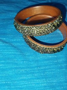 Brown & Gold Bejeweled Bangles (Set of 2)