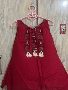 Red Embroidered Top