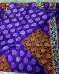 Elegant Purple &amp; Gold Saree
