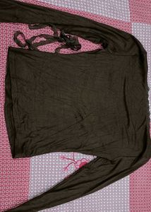 Brown Lace Trimmed Long Sleeve Top