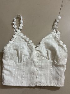 Floral Embroidered White Crop Top