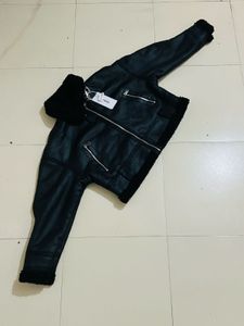 Black Faux Leather Aviator Jacket