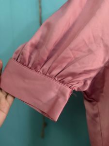 Pink Satin Puff Sleeve Dress