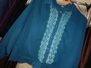Navy Blue Fashionable Top With Embroidery