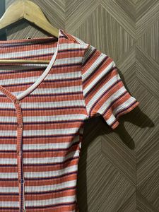 Striped Button-Up Crop Top