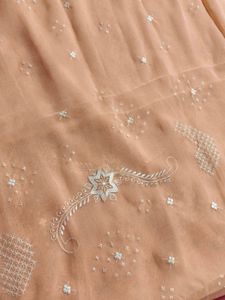 Women Peach Embroidered Georgette Saree