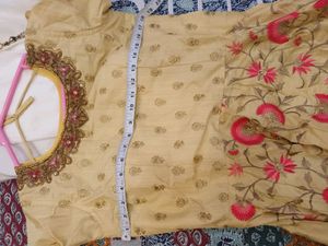 Beige Embroidered And Stone Work Gown Cotton Silk