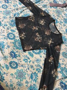SHEIN Black Sheer Net Crop Top | Transparent | Lon