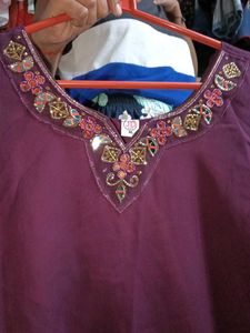 Maroon Embellished Kurta