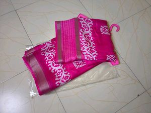 Elegant Pink Synthetic Saree