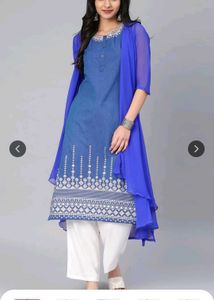 Blue Printed Kurta With Shrug