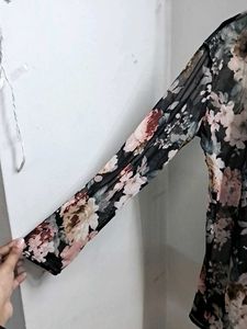 Floral Print See-Through Cardigan