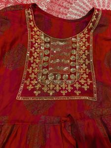 Red Embroidered Kurta
