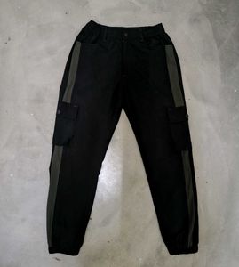 Black Cargo Pants with Olive Details