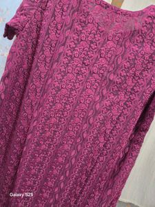 Wine Chickenkari Embroidered Kurta