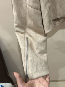 Tan Cropped Suede Jacket