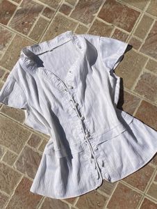White Ruffle Button-Down Top