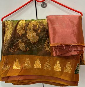 Double Colour Shade Brown And Olive Green Saree