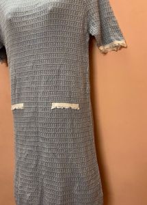 Short Dress: Light Blue And White