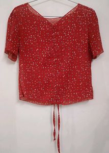 Red Floral Sheer Tie-Front Top