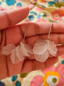 White Long Chain Earrings with Flower Design