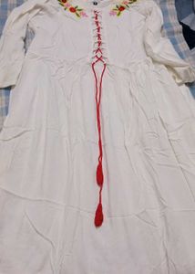 White Long Kurti with side slit