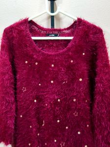 Premium imported red, pearl-embellished sweater