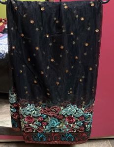 Embroidered Black Net Saree