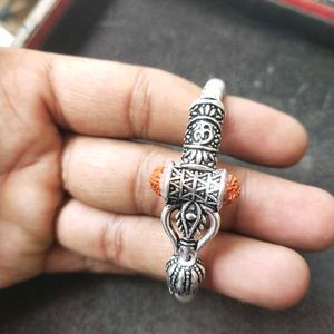 Pure Silver Oxidised Trishul Rudraksha Open Kada