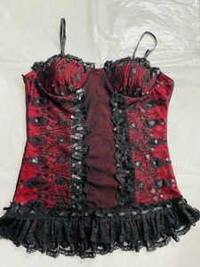 Red & Black Lace Corset Top