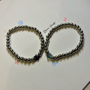 Silver Pair Beaded Bracelet Handmade